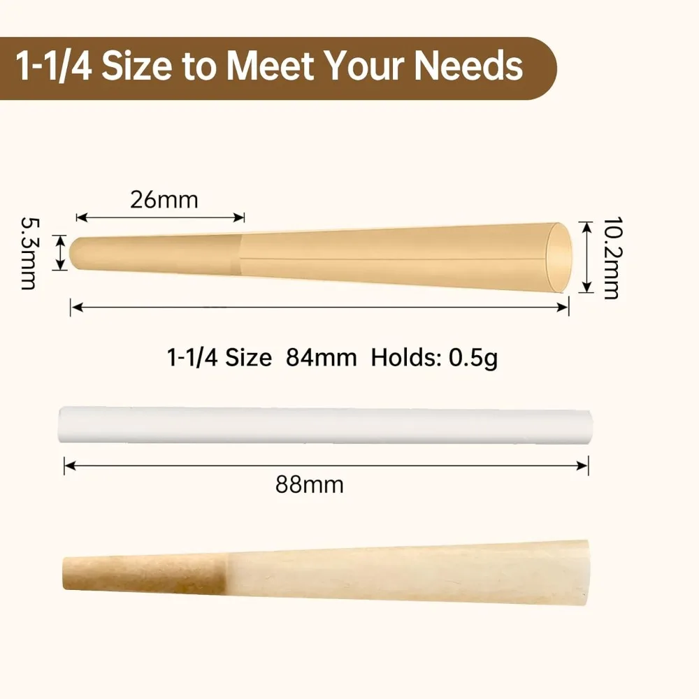 Pre Rolled Cones 1 1/4 Size 1000 Pack | Natural Brown | Bulk Pre-Rolled Cones with "Crown" Filter Tip