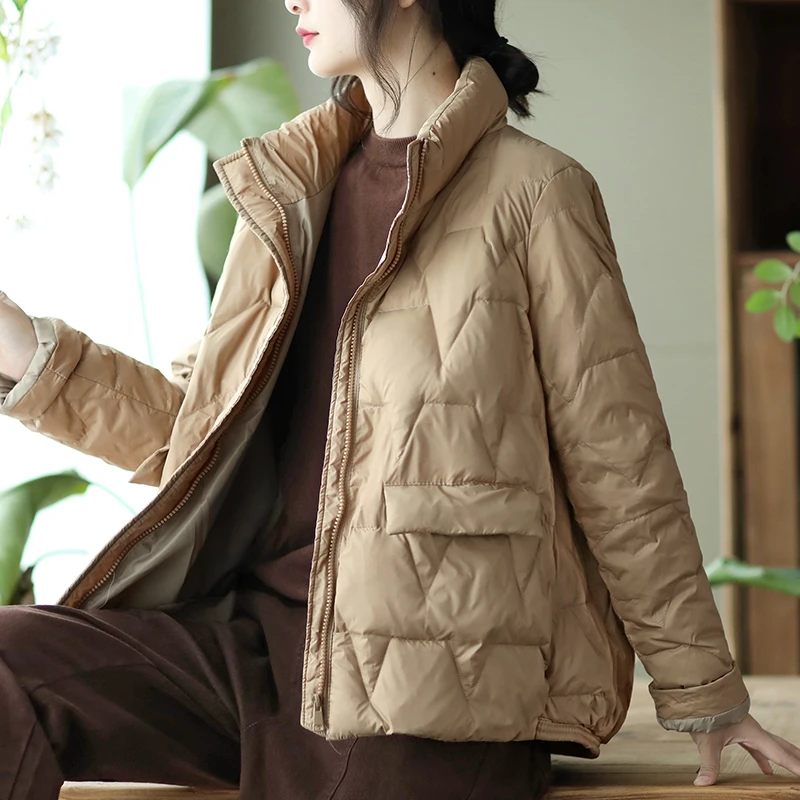 เสื้อแจ็คเก็ตผ้าฝ้ายบุนวมน้ำหนักเบาสำหรับผู้หญิง แฟชั่นพลัสไซส์ ทรงหลวม ใส่ได้หลากหลาย สไตล์เกาหลี เสื้อโค้ทกันหนาว