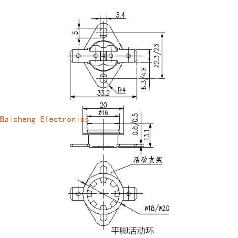 10PCS KSD301/KSD302 temperature control switch bent foot movable ring normally closed/normally open 95 degrees
