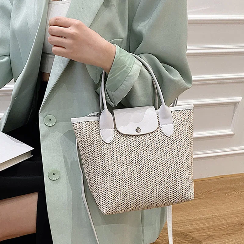 Women Bags 2023 Straw Weave Crossbody Shoulder Handbags Casual Bucket Totes Bags Summer Spring Seaside Travel Beach Bag Purse