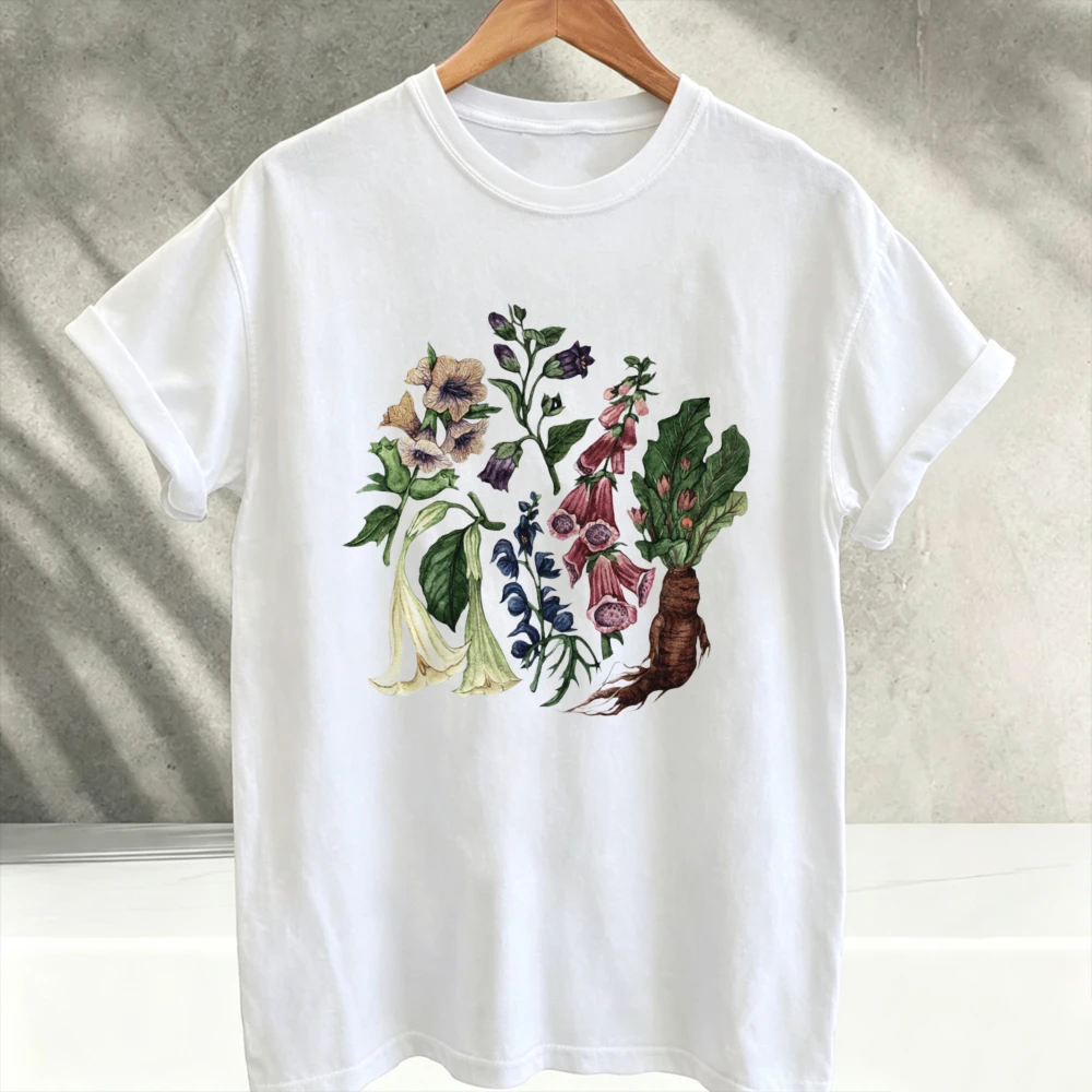 Vintage Poisonous Wildflower Botanical Mandrake Foxglove Graphic T‑Shirt Men Dark Cottagecore Witchy Herb Floral Art Print Tees