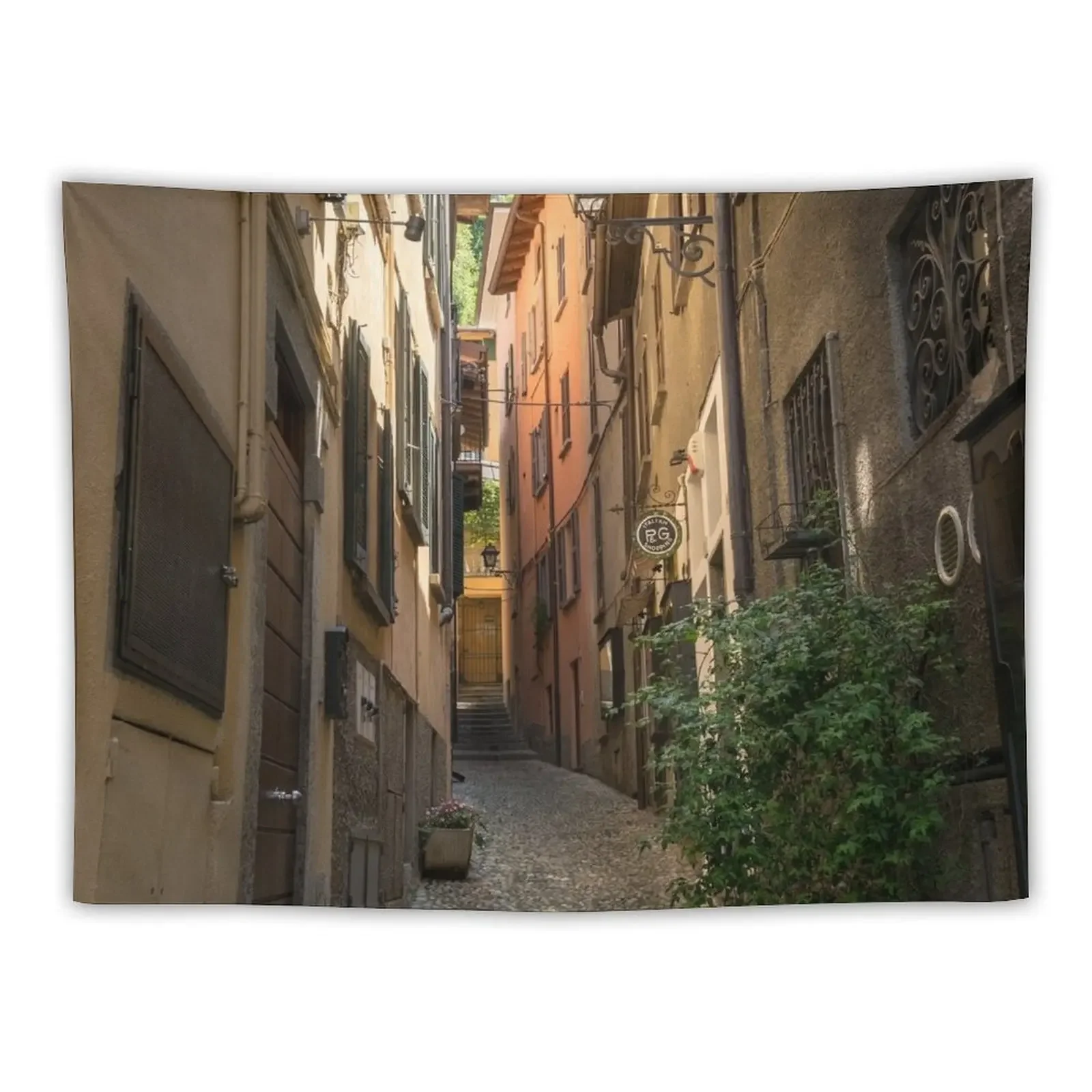 Hugging Cobblestoned Lane - Gallivanting Around Famous Bellagio on Lake Como in Lombardy Italy Tapestry Home Supplies Tapestry