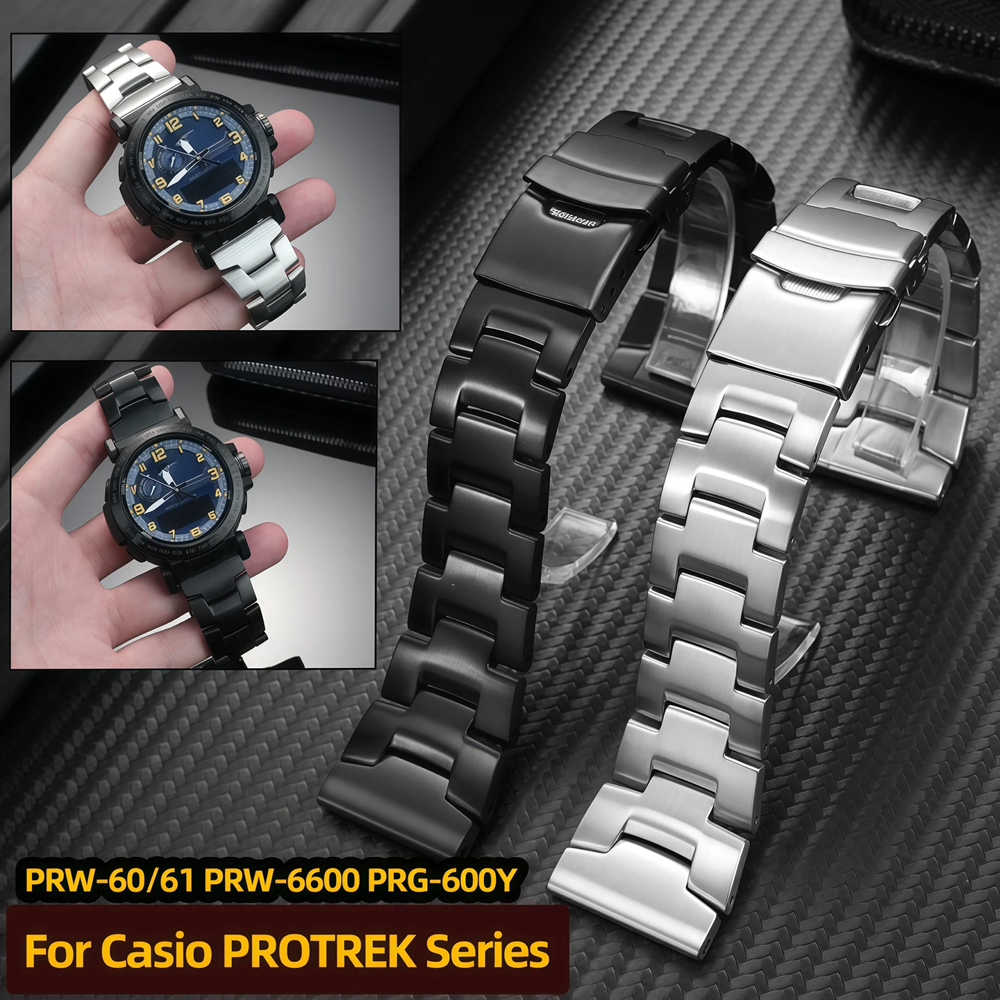 

stainless steel strap Bracelet 23/24mm For Casio PROTREK Series PRW-60/61/50/70Y/30 PRW-6600 PRG-600Y PRG-650/600 Men watchband