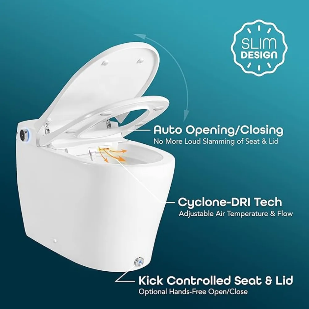 Smart Toilet, Dryer, Seat – Quick Drying Cyclone-Dri Tech, Walk Away Auto Power-Flush, Automatic Intelligent Toilets