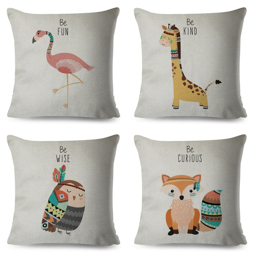 Nordic Be Brave Lion Fox Giraffe Pillow Case Decor Cute Animal Cushion Cover for Sofa Panda Bear Soft Plush Pillowcase 45x45cm