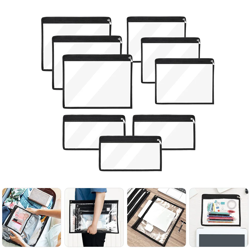 

9Pcs Clear PVC Pencil Bag Transparent Pen Case Large Capacity Zipper Portable Stationery Storage Pouch Travel Makeup