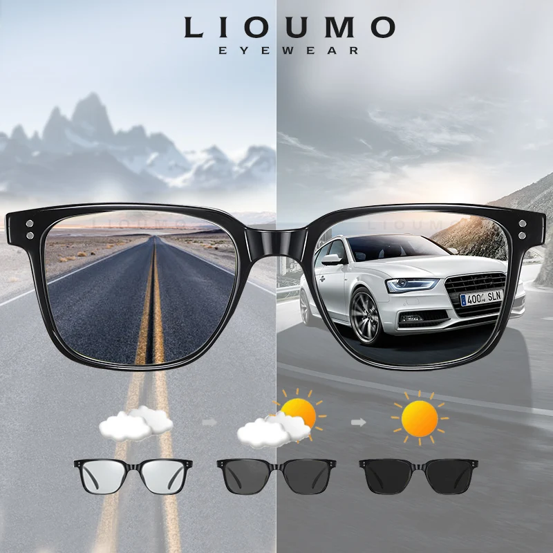 

LIOUMO Photochromic Sunglasses Men Polarized Day Night Vision Driving Glasses Women Retro Rivets Frame Eyewear zonnebril heren