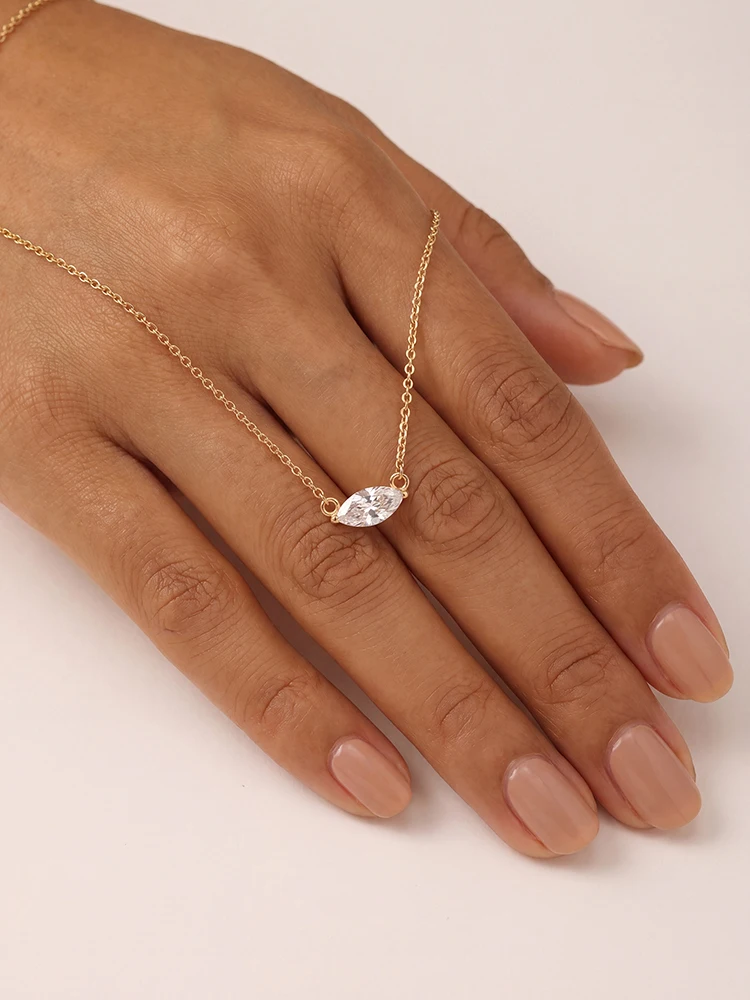 925 Sterling Silber Minimalismus Mode Marquise Zirkon Halskette für Frauen Verlobung Hochzeit Party Hochwertiger edler Schmuck – Detail 2