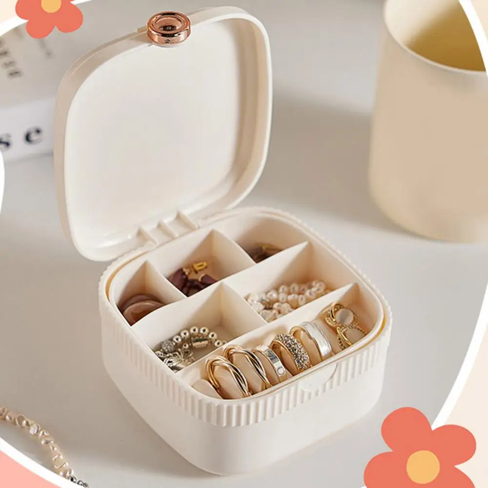 Dustproof Earring Holder Double Layer Jewelry Storage Box with Makeup Mirror Multi-compartments for Earrings Necklaces for Women