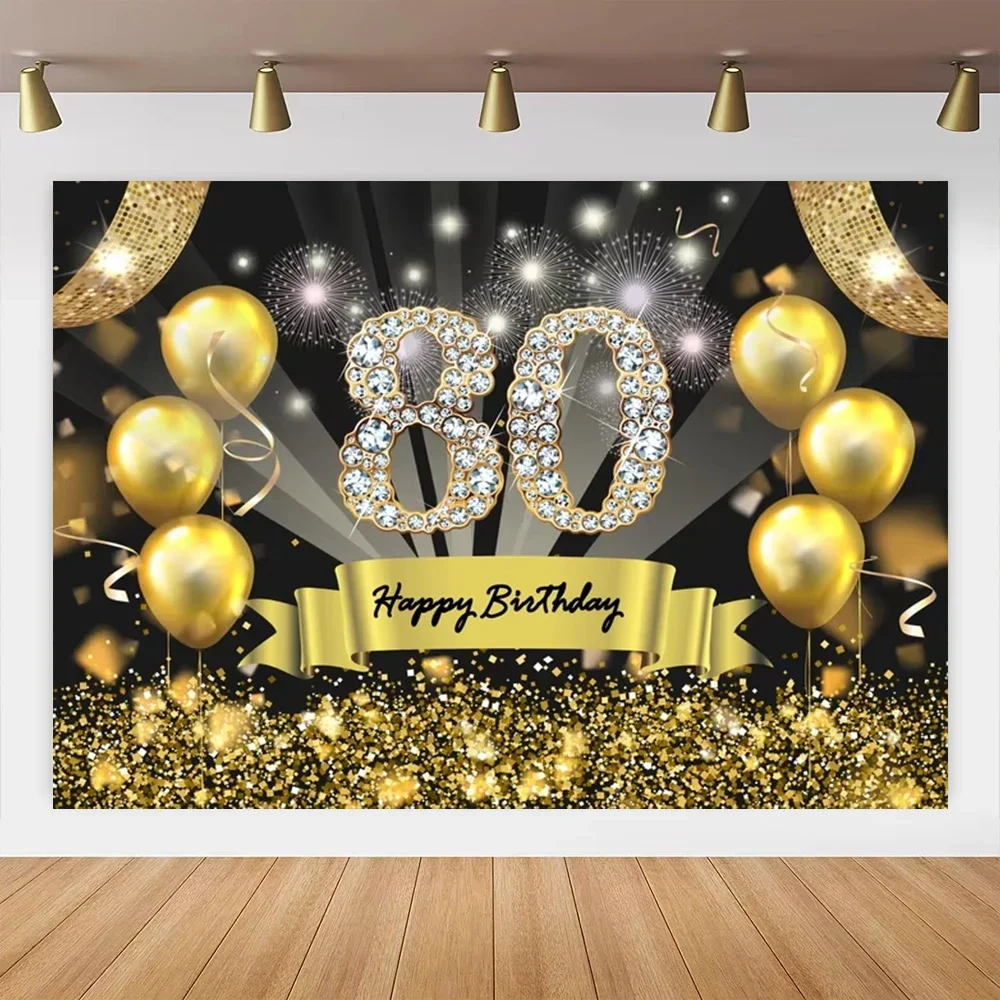 Sfondo decorativo per il 80° compleanno Tema felice del 80° compleanno Festa del 80° compleanno Sfondo nero e oro Decorazione poster