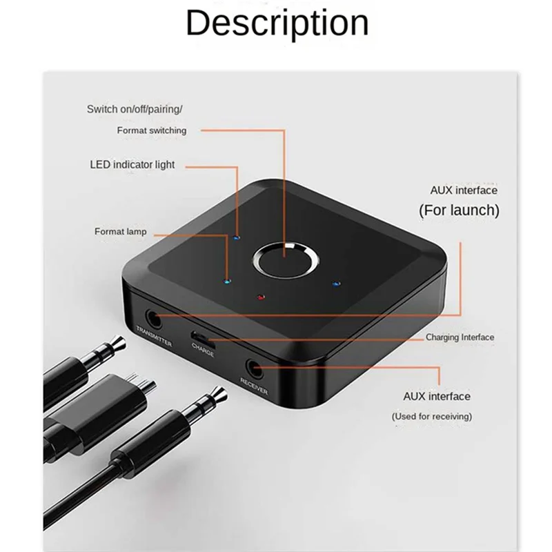 Leading-Bluetooth 5.2 Audio Transmitter Receiver 24Bit 96Khz 3.5MM Adaptive LL HD Wireless Adapter For TV PC Car