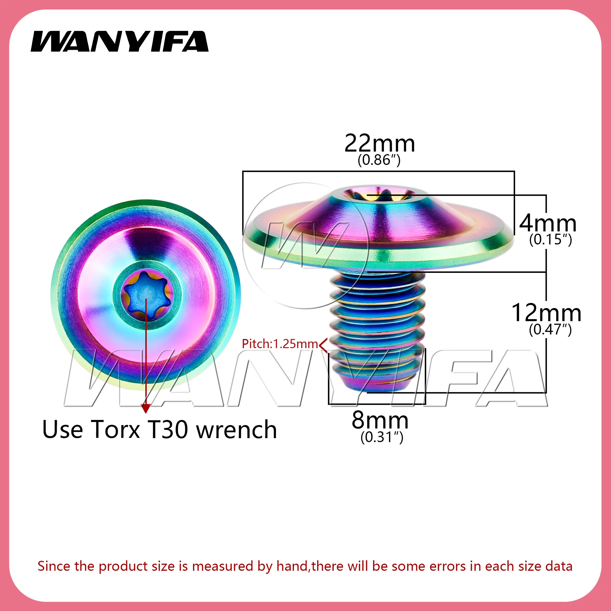 Wanyifa Titanium Alloy Bolt M8x12mm Butterfly Flange Head Low-Profile Head Bolt Suitable for Motorcycles, Bicycles 2/4/6pcs