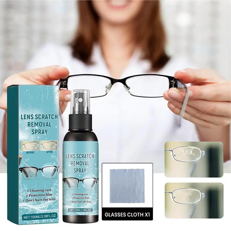 Óculos Lentes Limpador com Pano, Óculos de Sol Limpador Spray Kit para Todas as Lentes, 100ml