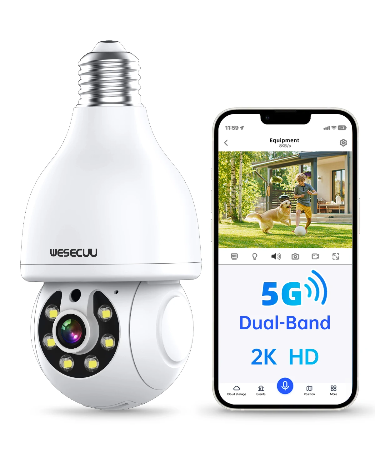 

WESECUU Outdoor Indoor Light bulb 3MP PTZ Bulb Camera Night Vision Surveillance Security Video Smart Alarm Cameras For Home 360