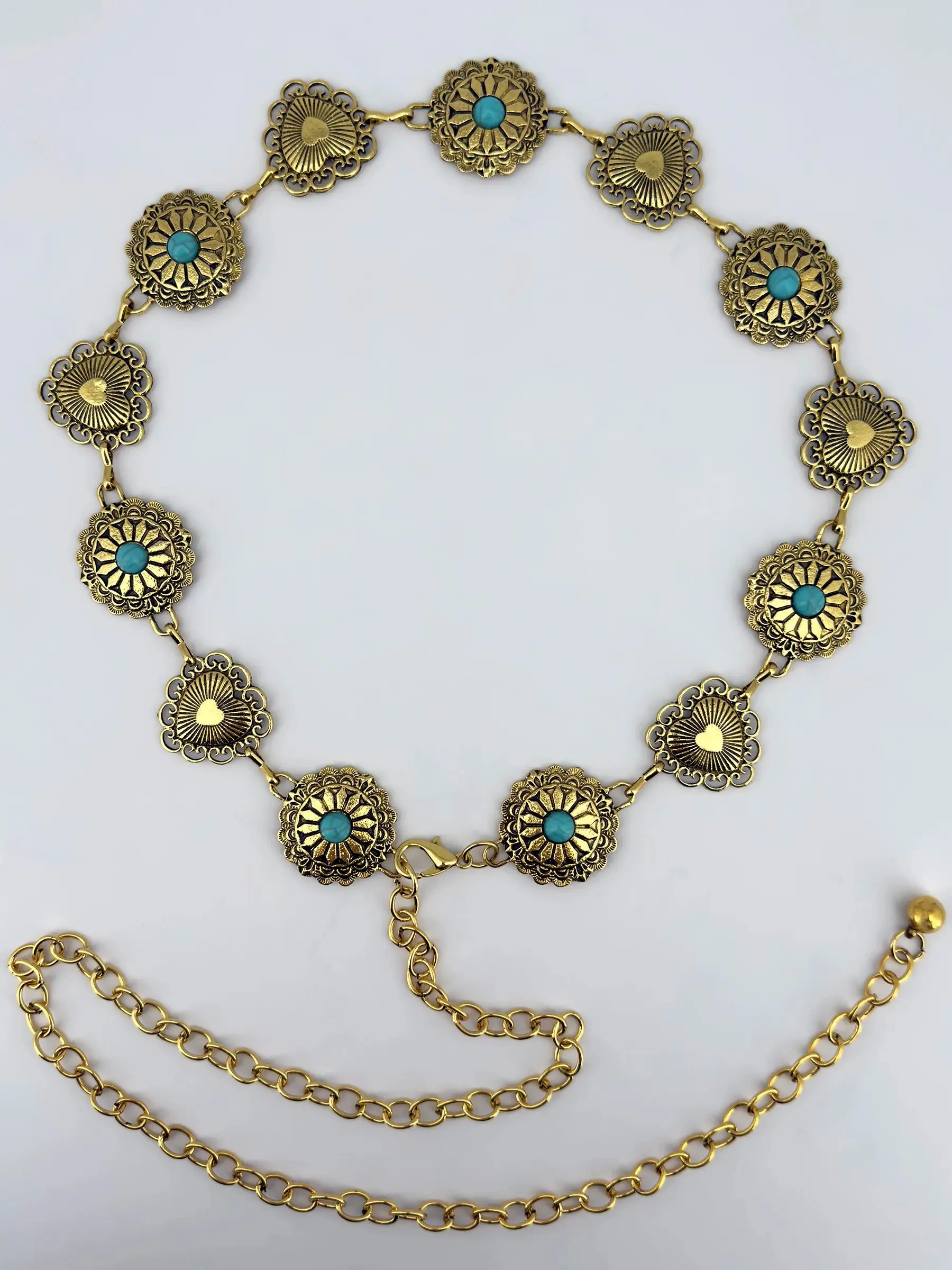 Grüne Türkis Vintage Geschnitzte Damen-Taillenkette Personalisierter Metallgürtel Modisches Vielseitiges Accessoire für Kleider – Detail 7