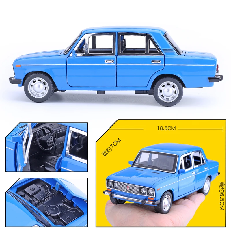 1/24 LADA Classic Car Police Alloy Car Model Diecast Metal Toy Vehicle Simulation Sound Light Collection Kids Gift Toy