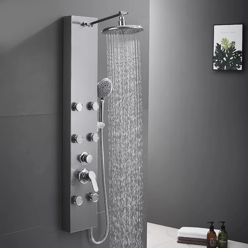 

ROVATE 304 Stainless Steel Shower Tower with Adjustable Rainfall Head and 6 Body Jets