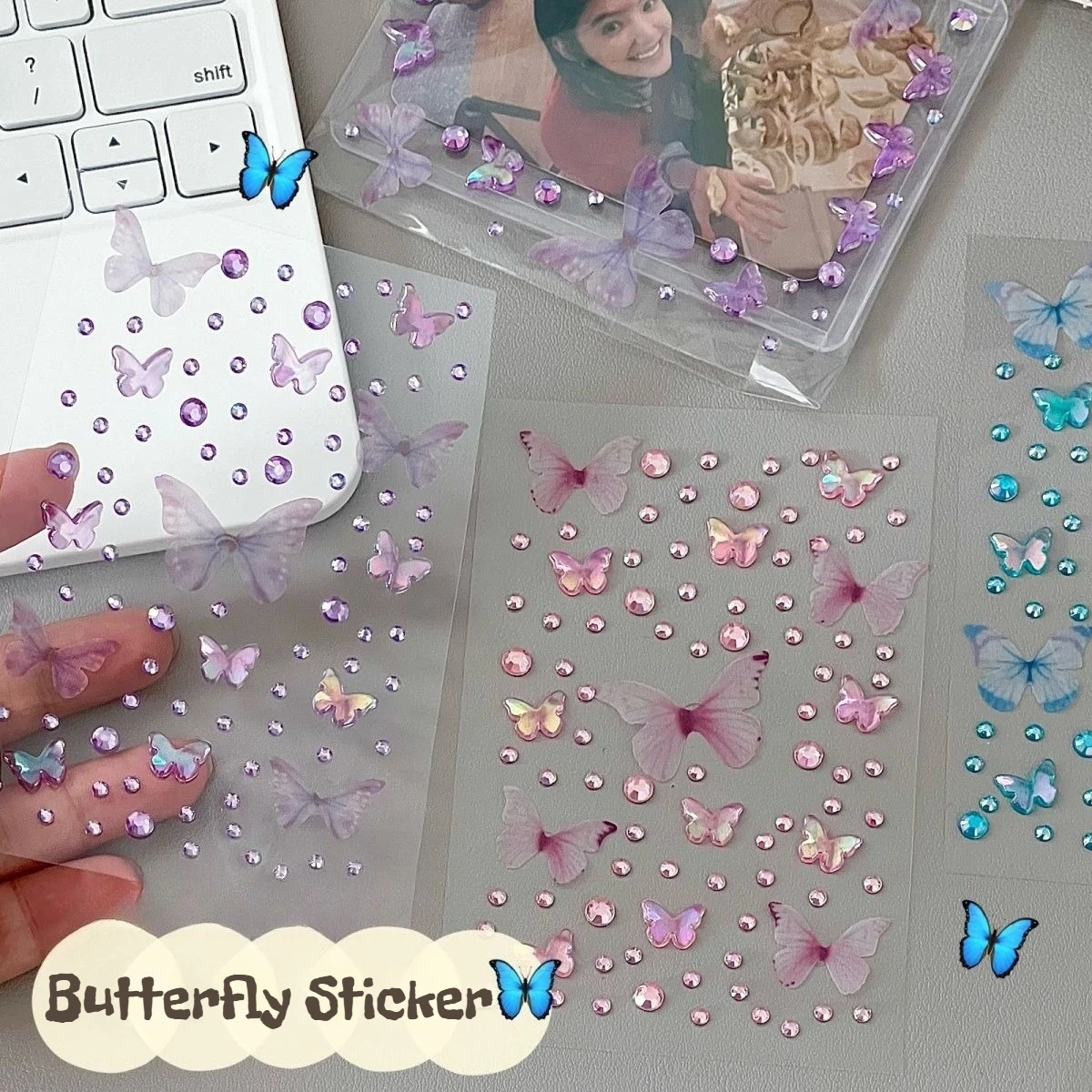 

3D Butterfly Crystal Stickers DIY Kpop Photocard Makeup Decoration Diamond Sticker for Phone Case Girl Gift