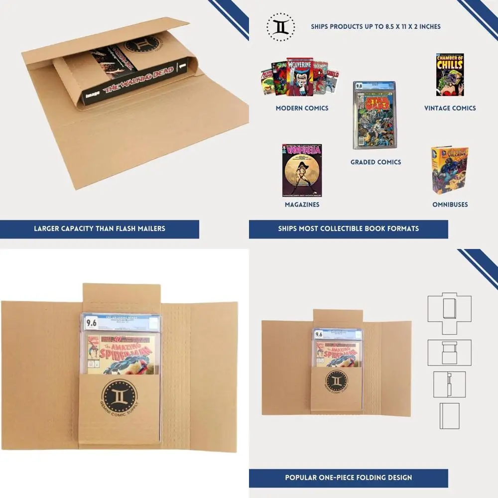

100-Pack Comic Shipping Boxes | Holds 15 Comics, 3 Graded Slabs, 10 Toploaders, 8 Magazines | Customizable for Comics, Manga, Li
