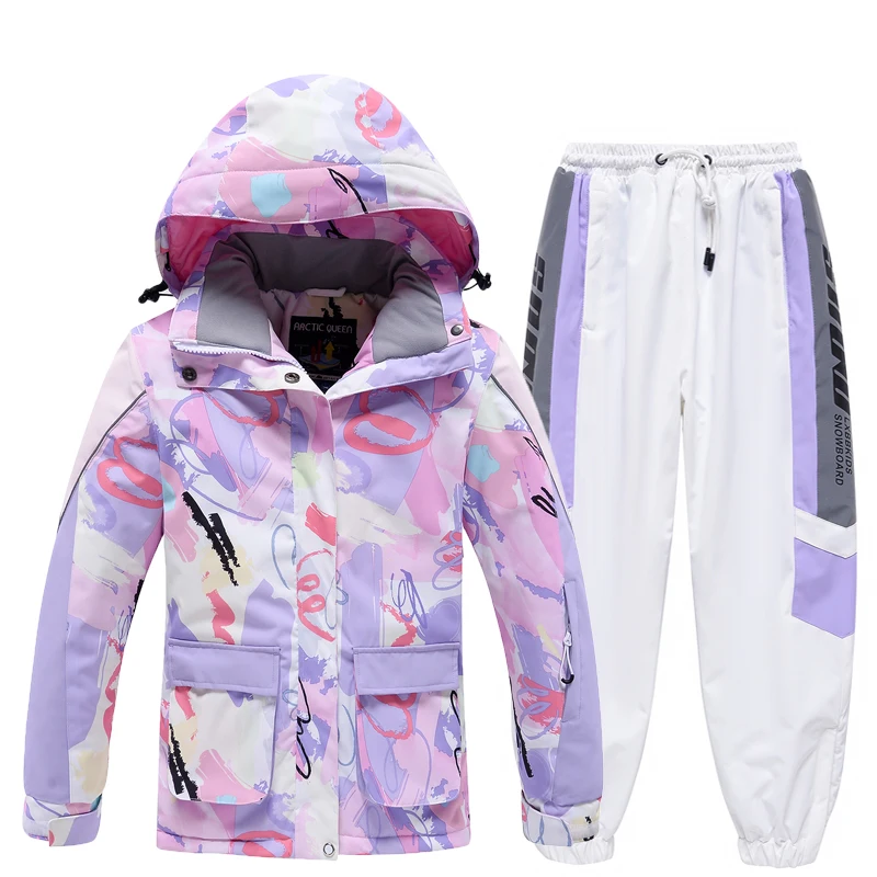 Newest Girl Thick Warm Ski Suit Children Winter Snowboarding Skiing Waterproof  Windproof Jackets and Pants for Kids Snow Jacket