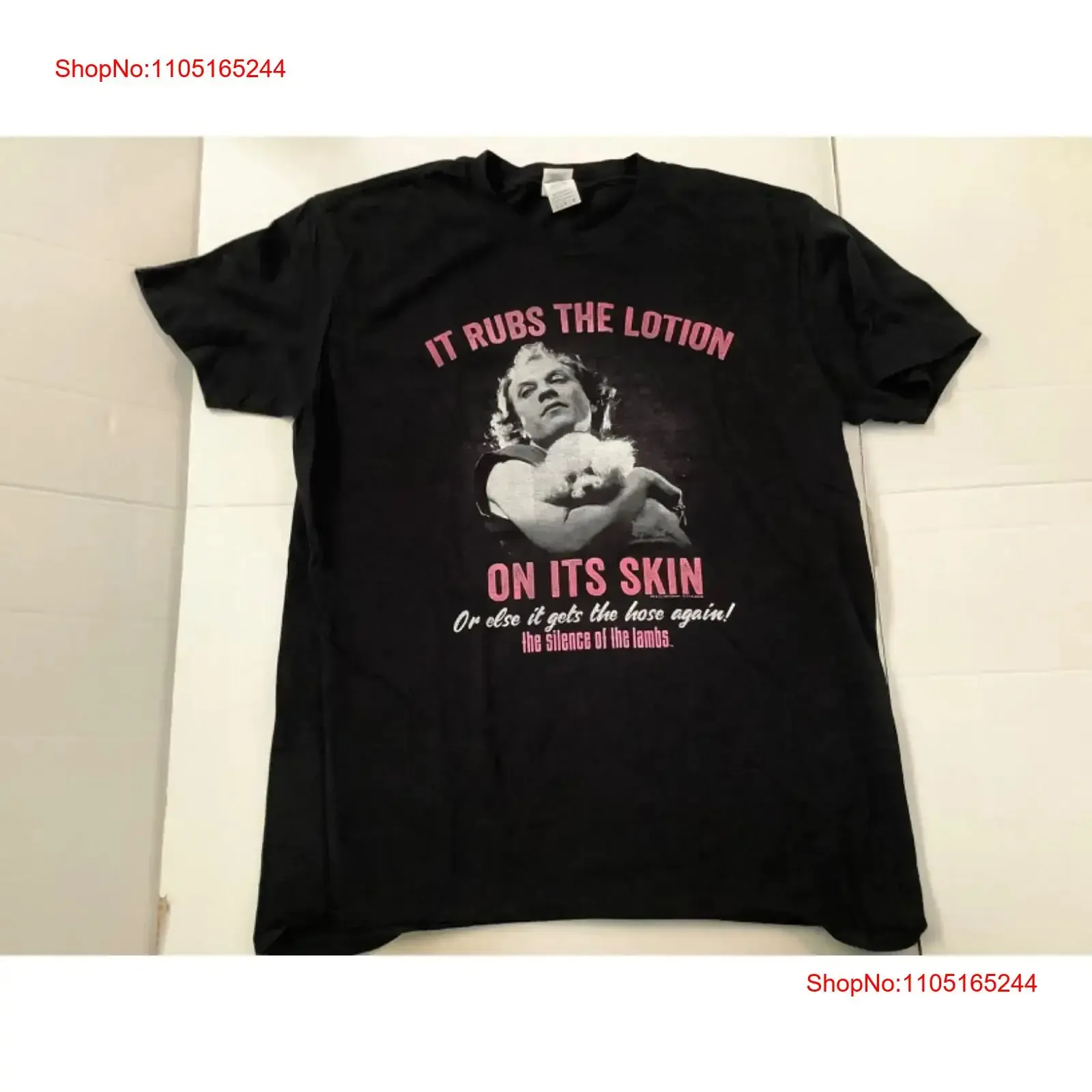 THE SILENCE OF LAMBS Cult Movie TED LEVINE It Rubs Lotion Skin BLACK T Shirt L vintage Washed Stretched Top For Everyday Wear