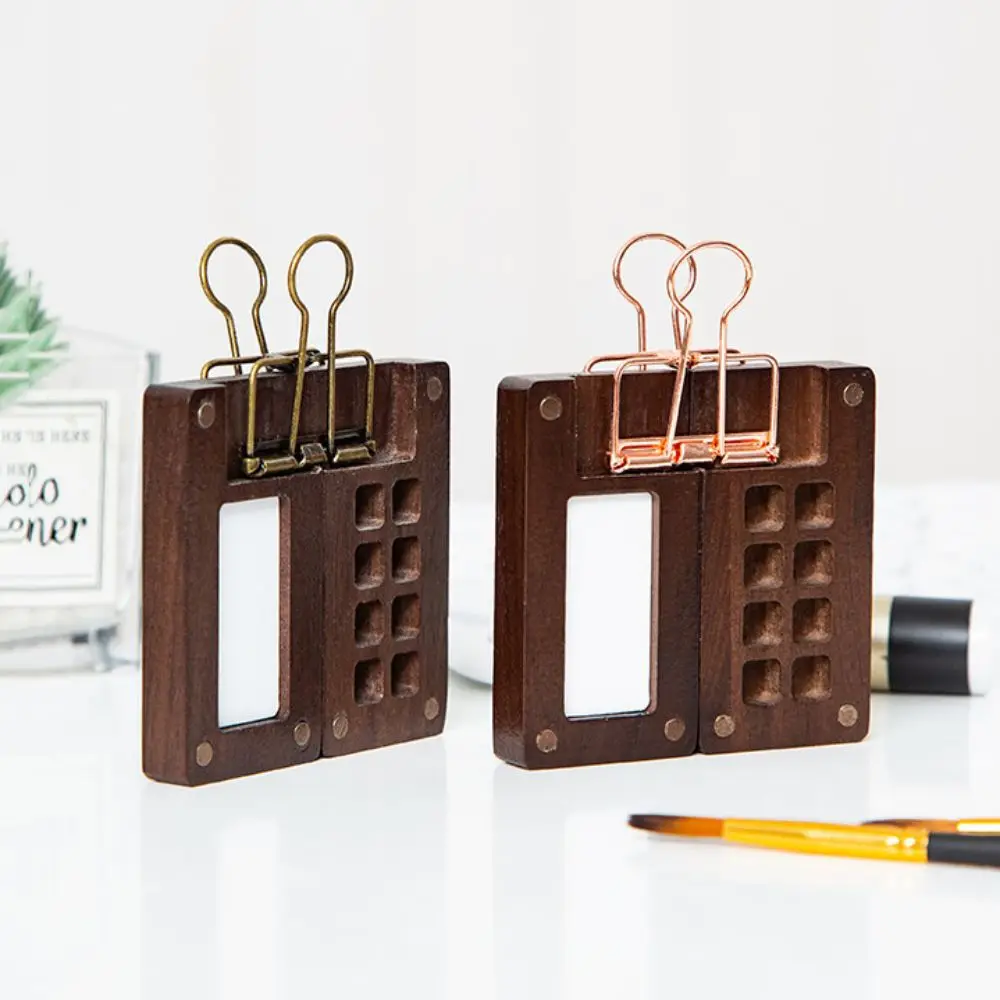 Empty Box Mini Watercolor Paint Palette Wooden Portable Wooden Paint Empty Box Black Walnut 8 Grid