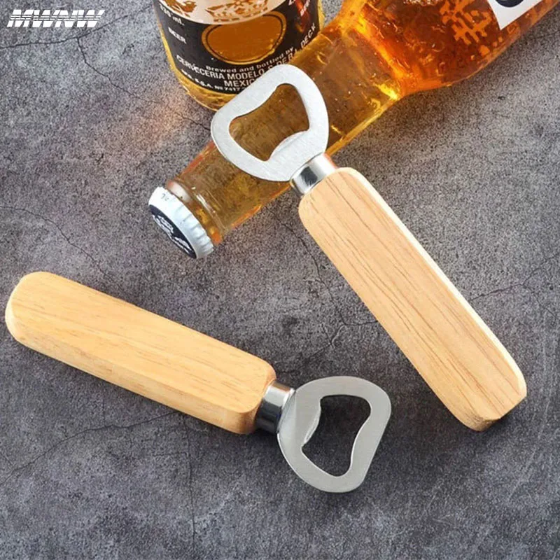 Wooden Bottle Opener, Stainless Steel Wood Handheld Beer Opener, Funny Bartender Bottle Opener for Groomsmen Gifts