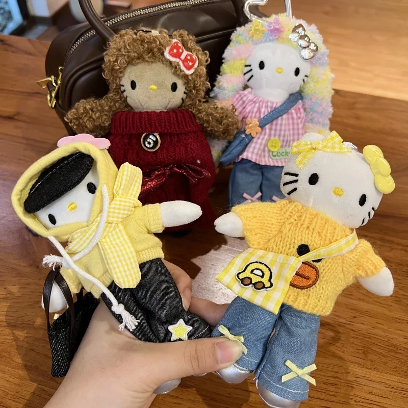

Yellow Hooded Sweatshirt Jeans Long Legs Hellokittys Handmade Plush Doll Suit Keychain Cute Cartoon Girl Bag Pendant Toy Gift