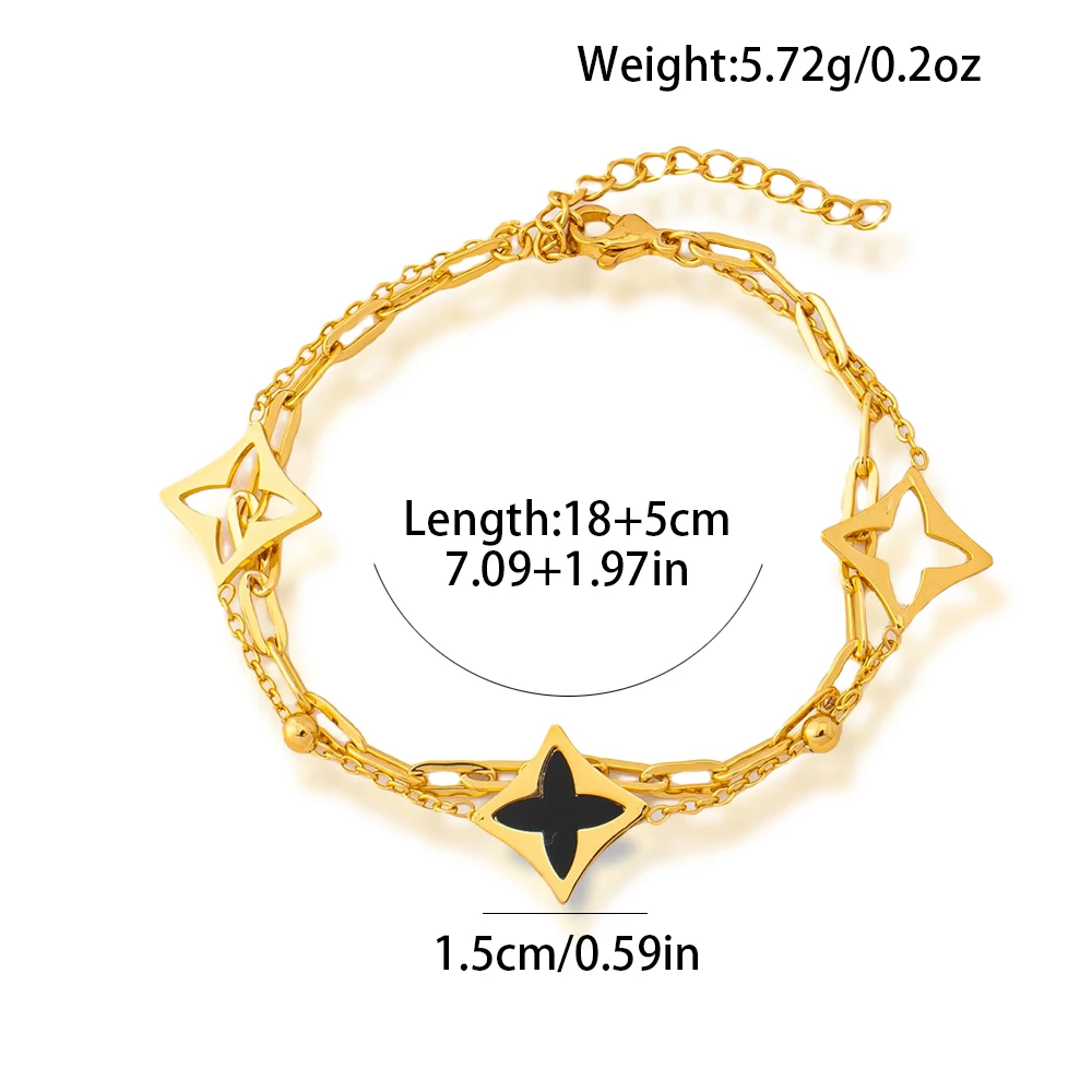 Charm-Armband Dubai Vergoldeter Edelstahl Schwarze Emaille Ineinandergreifende Kette Stern-Motiv Glücksbringer Schmuck-Accessoires 5-teiliges Set – Detail 9