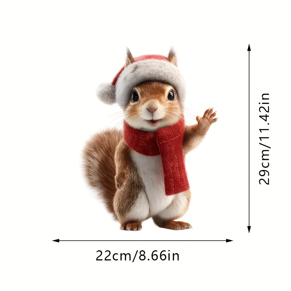 1pc Christmas Squirrel Window Sticker with Scarf Santa Hat Static Cling Winter Door Glass Decoration for Home Office Coffee Shop