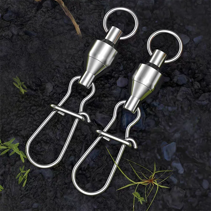 10-20pcs FishTrip Ball Bearing Swivels With CRANE DUO LOCK SNAP Stainless Steel 20~100Pack Sea Fishing Connector Terminal Tackle