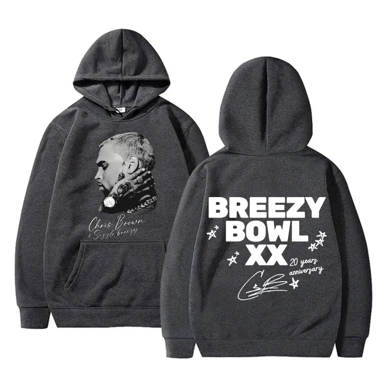 

Рэпер Крис Браун Breezy Bowl XX Tour 2025 Толстовка Мужская одежда Повседневные пуловеры в стиле ретро Хип-хоп Модные толстовки в стиле поп-музыки