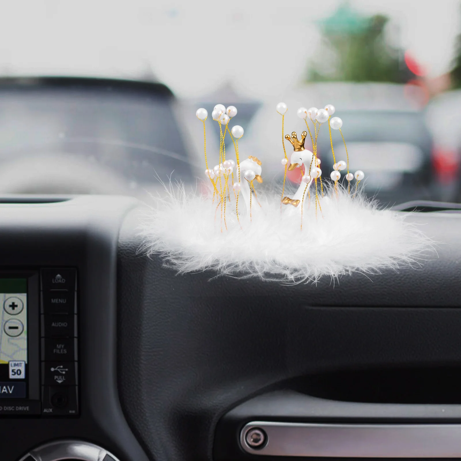 

1Set Car Resin Decor Small Swan Statue Delicate Plume Mat Cute Dashboard Ornament Adhesive Desktop Decoration Adorable Swan
