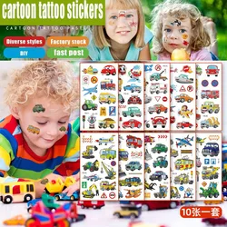 Tatuaje de varios dibujos animados para niños, pegatina de coche falso, Tatuajes Temporales impermeables, tatuaje de avión, brazo, mano, 10 unids/set