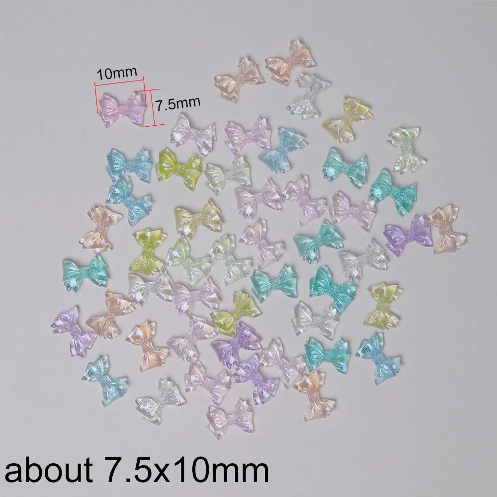 100PCS Mini 7.5x10mm Shiny Bow Flat Back Resin DIY Figurines Nail Art Enhancement Craft Scrapbooking Decoration Accessories