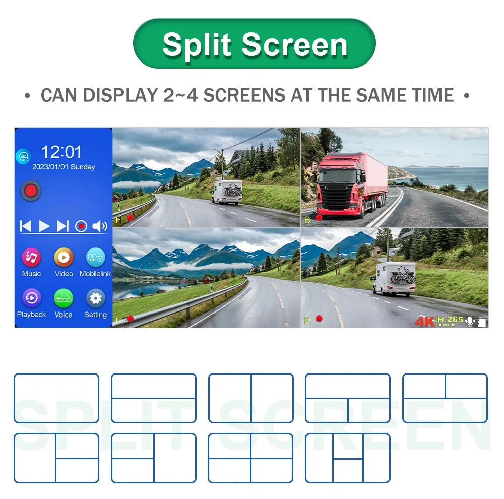 شاشة IPoster 10.36 بوصة تعمل باللمس DVR شاشة مقسمة 4ch AHD 1080P AI كشف BSD رادار مع إنذار الصافرة 12-36 فولت لشاحنة Rv #3