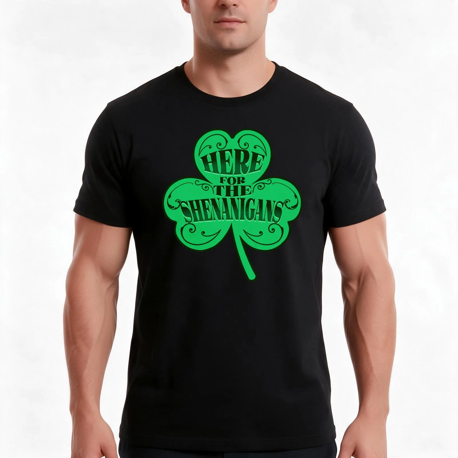 Here For The Shenanigans St Patricks Day Lucky Clover St Paddys Day Leprechaun Irish Shamrock T-Shirt, Summer Casual Cotton Tee