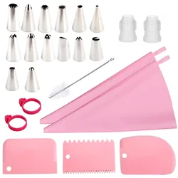 24pcs/set Cake Decorating Tools Professional Reusable Silicone Piping Bags Stainless Steel Pastry Nozzles Baking Accessories