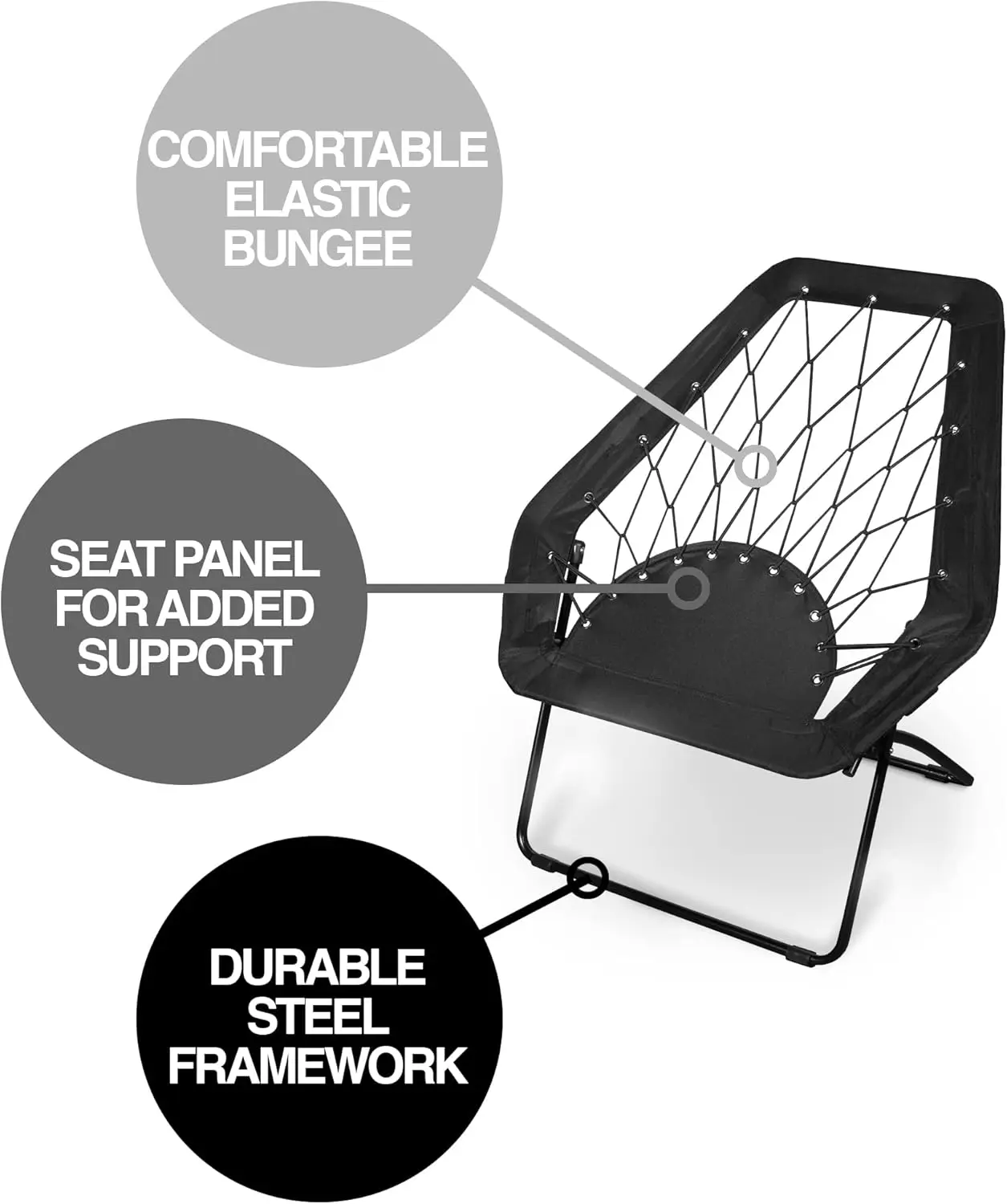 كرسي بنجي سداسي أسود قابل للطي، محمول للنوم أو السرير أو غرفة المعيشة - مثالي للقراءة والدراسة والألعاب (عبوة من قطعتين) #6