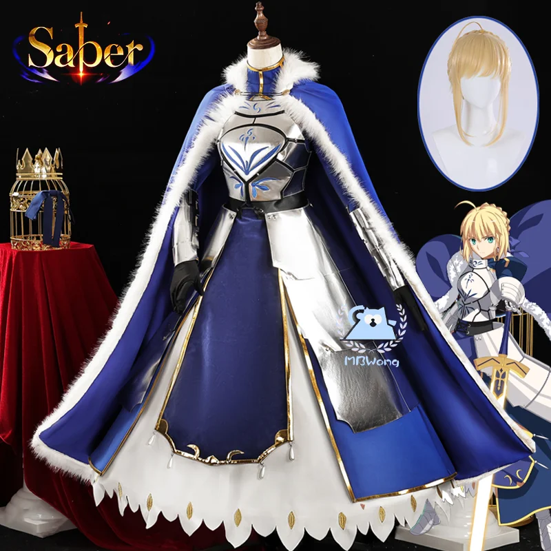 

Game Fate FGO Saber Cosplay Costume Artoria Coplay Outfit Lily Uniform Wig King Arthur Knight Princess Hallowmas Party Adult