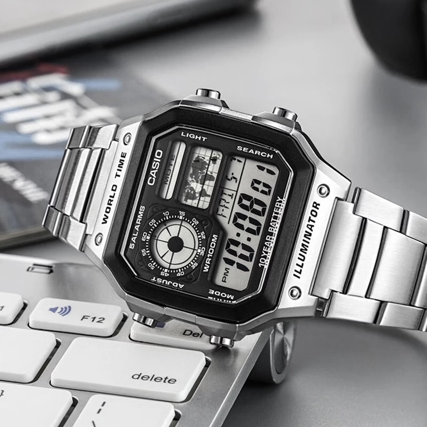 Casio AE-1200WHD Series | Digital Watch | Stainless Steel Band | 100M Waterproof | World Time | Long Battery Life