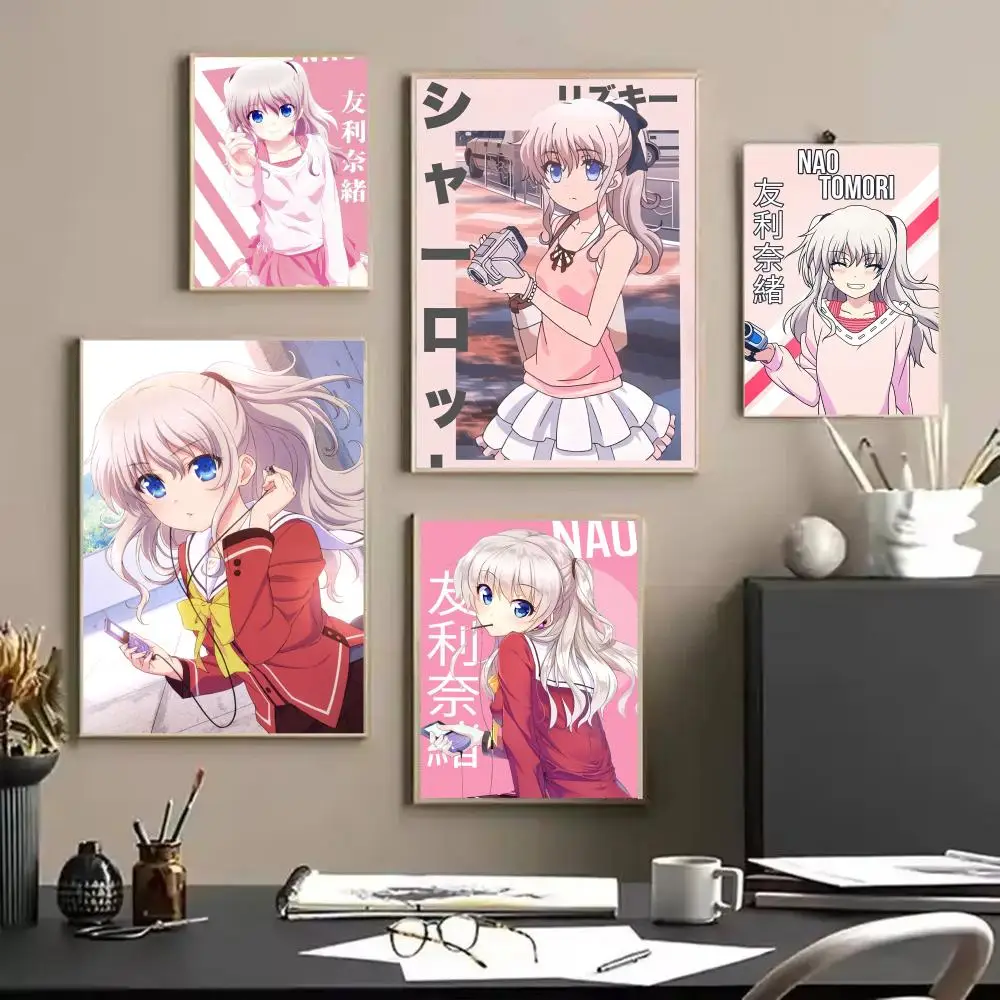 C-Charlotte Anime Poster HD Art Stickers Self-Adhesive Painting Modern Home Decor for Bedroom Living Room Wall Decals Gift