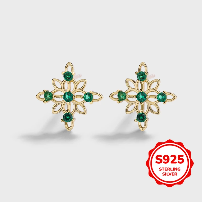 

Retro Unique Authentic S925 Silver Hollow Green Zircon Earrings