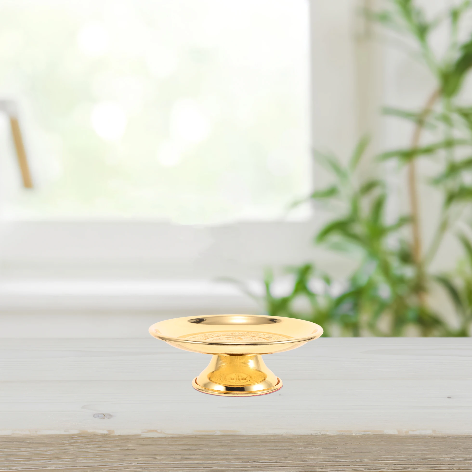 

Golden Buddha Offering Plate Elegant Design Rituals Weddings Temple Fruit Tray Smudging Round Serving Dessert Antiqued