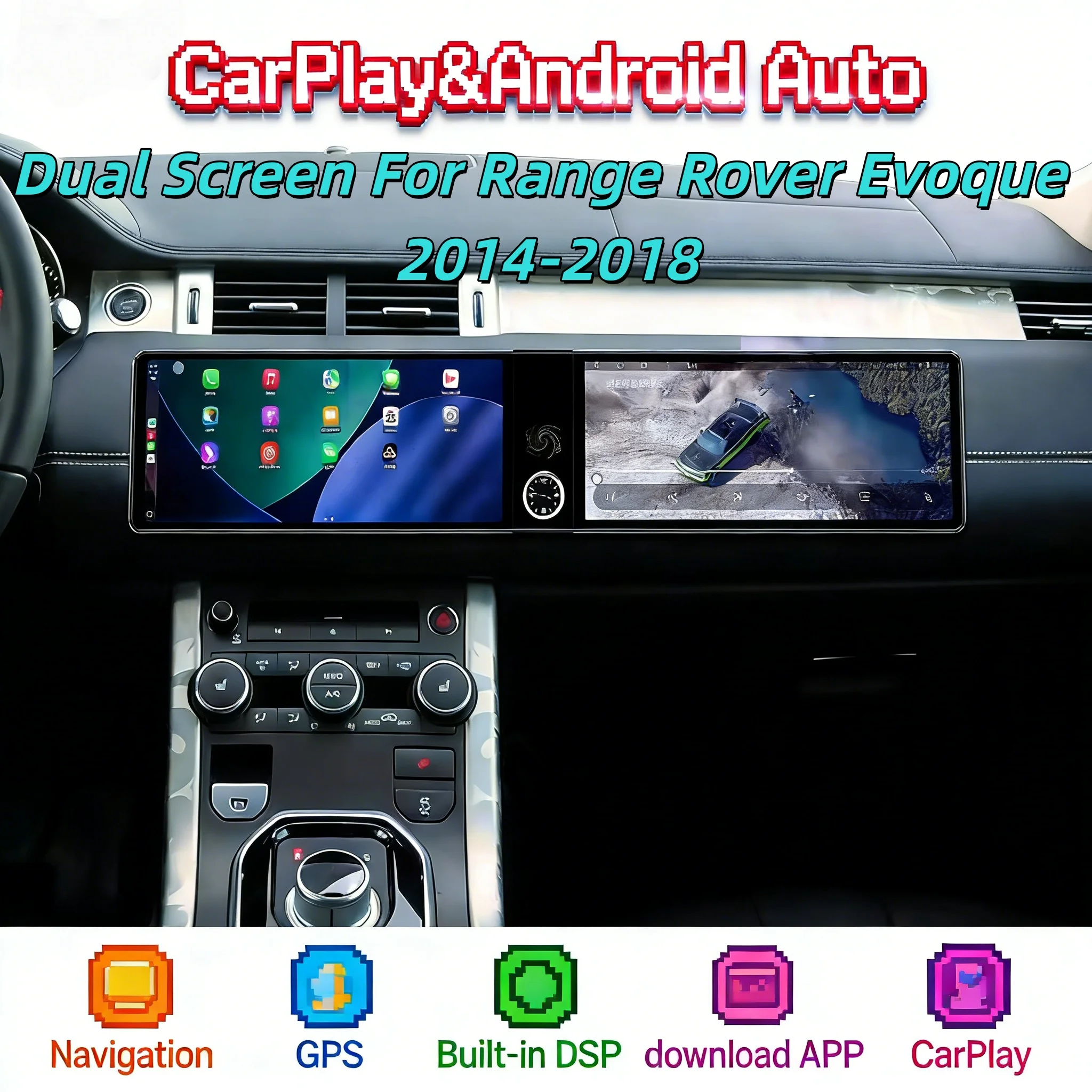 

12.3" Dual Screen Android Wireless CarPlay Auto For Range Rover Evoque 2014-2018 Multimedia Player GPS Stereo Receiver 4G wifi