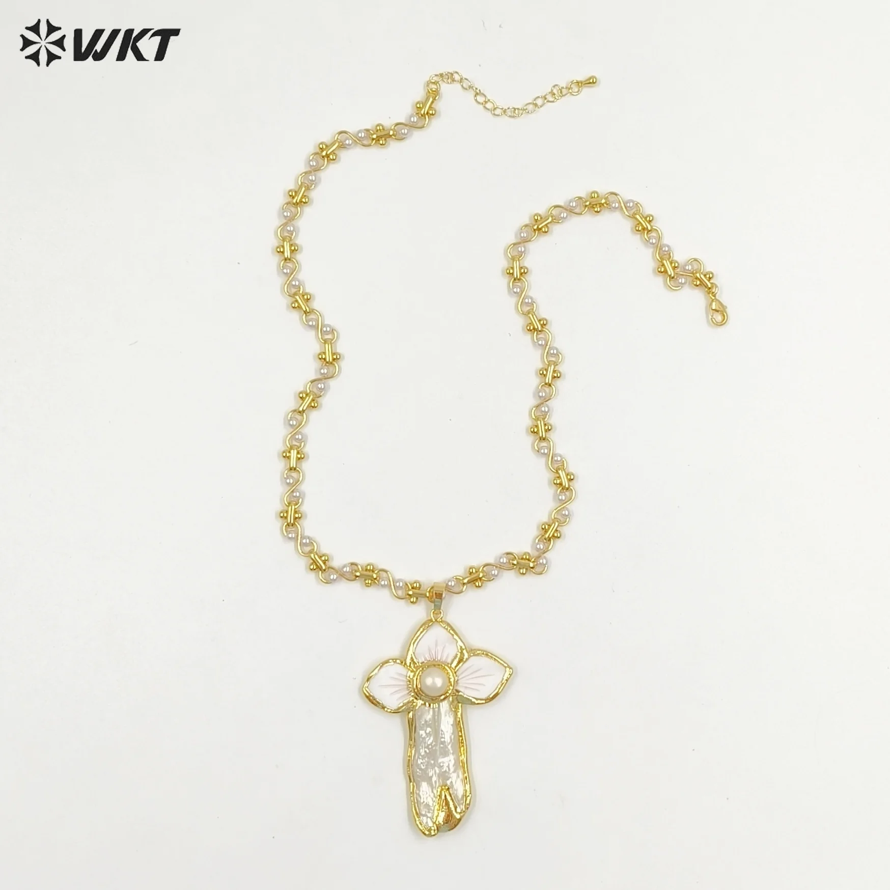 

WT-JN327 High Quality Hot Selling Natural Shell Pearl Necklace 16inch With Real Gold Plated For Women ACC