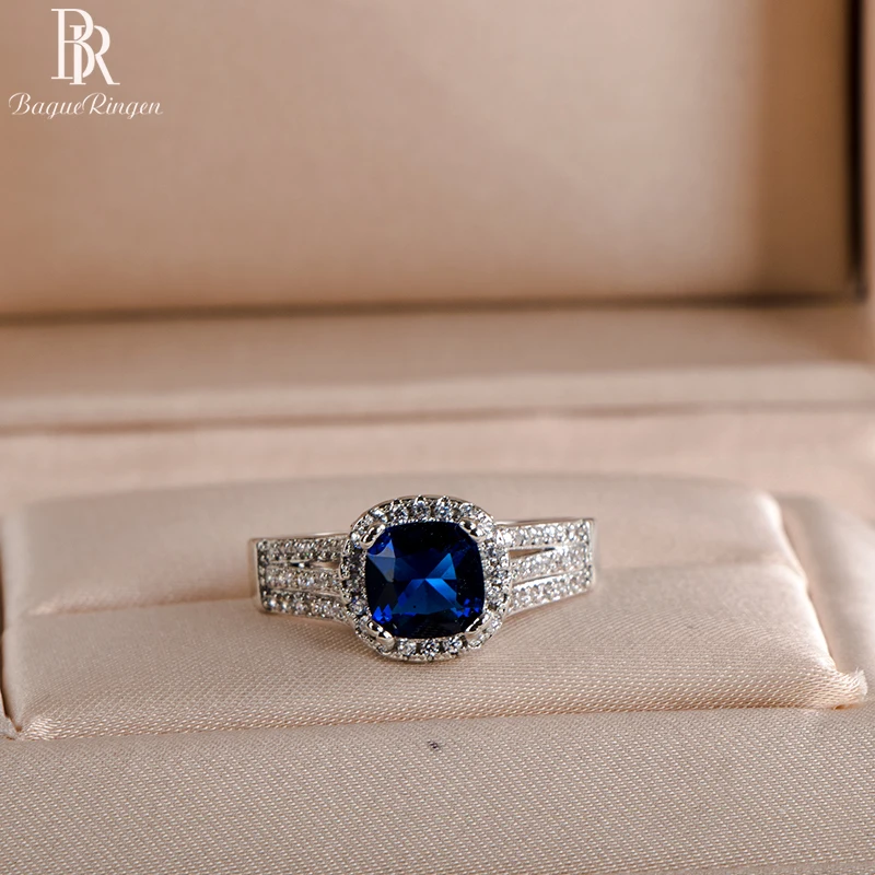 Bague Ringen Geometry 7*7 Mm Round Blue Zircon Ring Luxury Female Gift For Anniversary Fashion Jewelry Size6-10 Wholesale