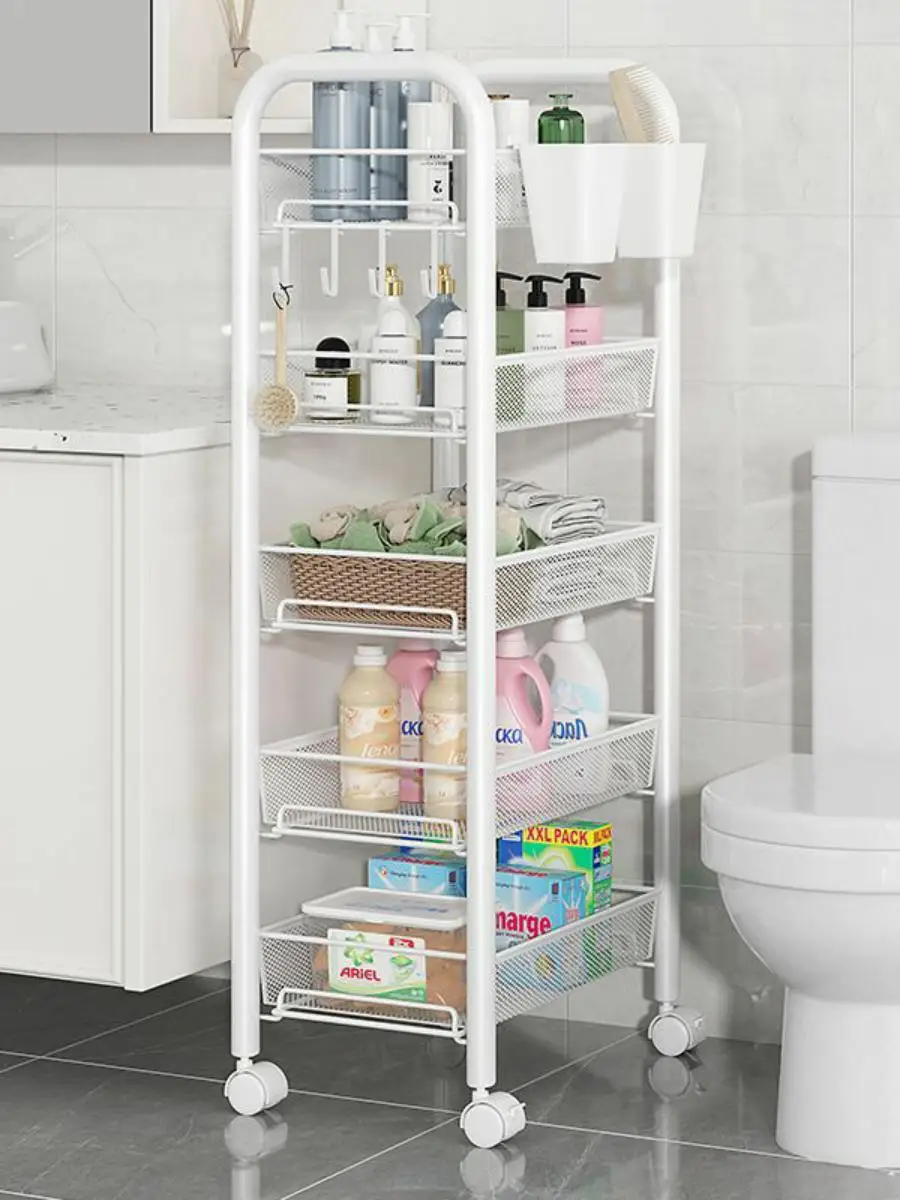 

Новая напольная тележка-стеллаж для ванной комнаты, маленькая, для душа и туалета, современная, простая, складная, из углеродистой стали