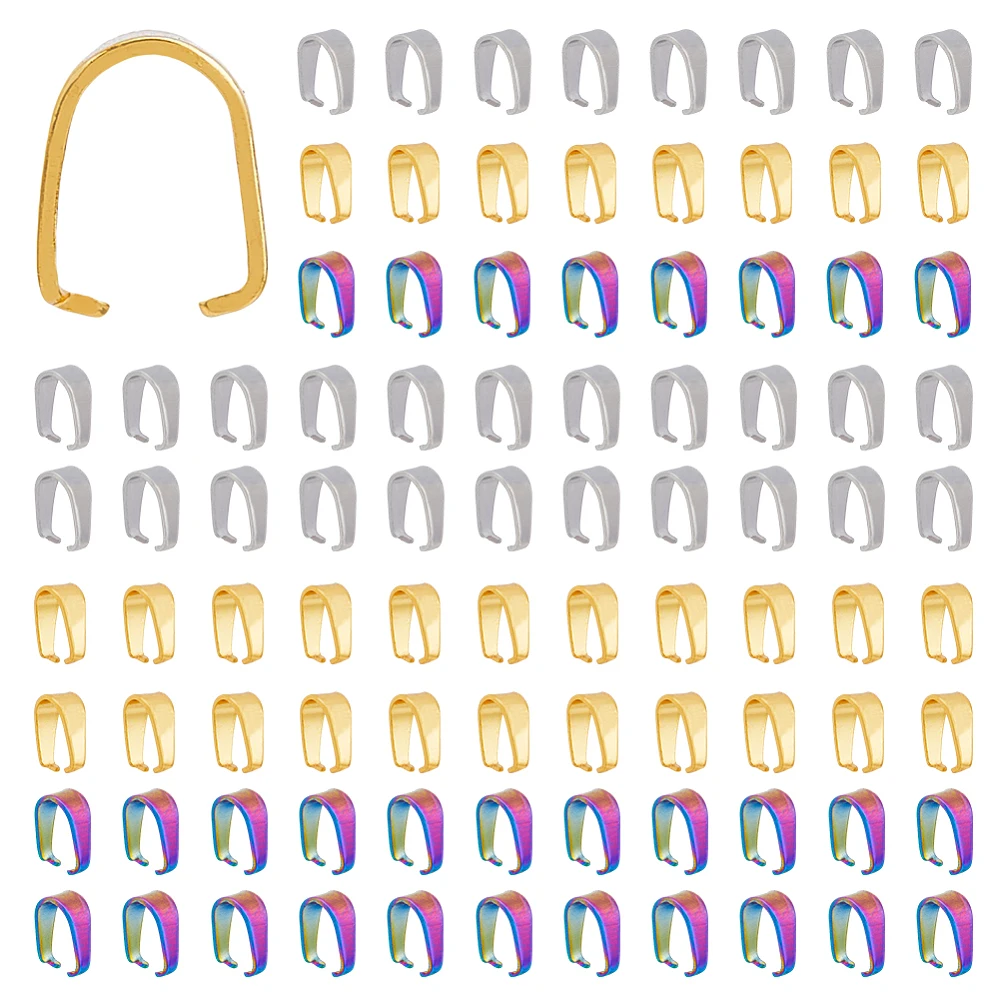90Pcs 3 Colors Pinch Clip Clasps Bails Stainless Steel Snap on Bails Golden and Rainbow Color Snap on Bail Pendant Connector