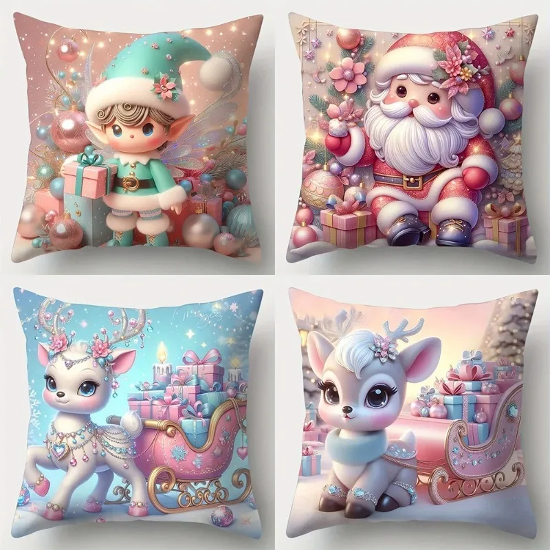 Christmas decoration pillowcase cute elf Santa Claus Reindeer pillow cover Sofa cushion suite room home decoration friend gift